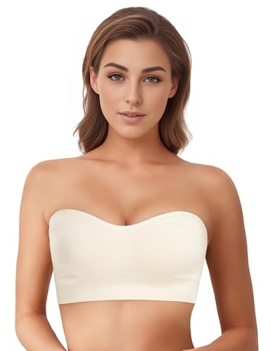 Strapless Bras for Women, Non-Slip Silicone Bandeau Bra, Wireless Padded Bralette Seamless Tube Top Push Up Bra