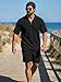 JMIERR Men's Co-ord Set Short Sleeve Textured Knit Polo and Shorts Summer Tracksuit, Black, XL