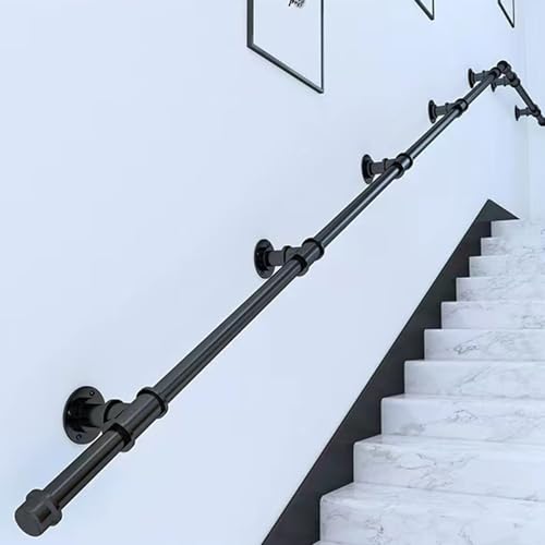 Magtctyae 4m Handlauf Schwarz für Treppen Geländer Innen Aussen, Schmiedeeisen, Pulverbeschichtet, Black