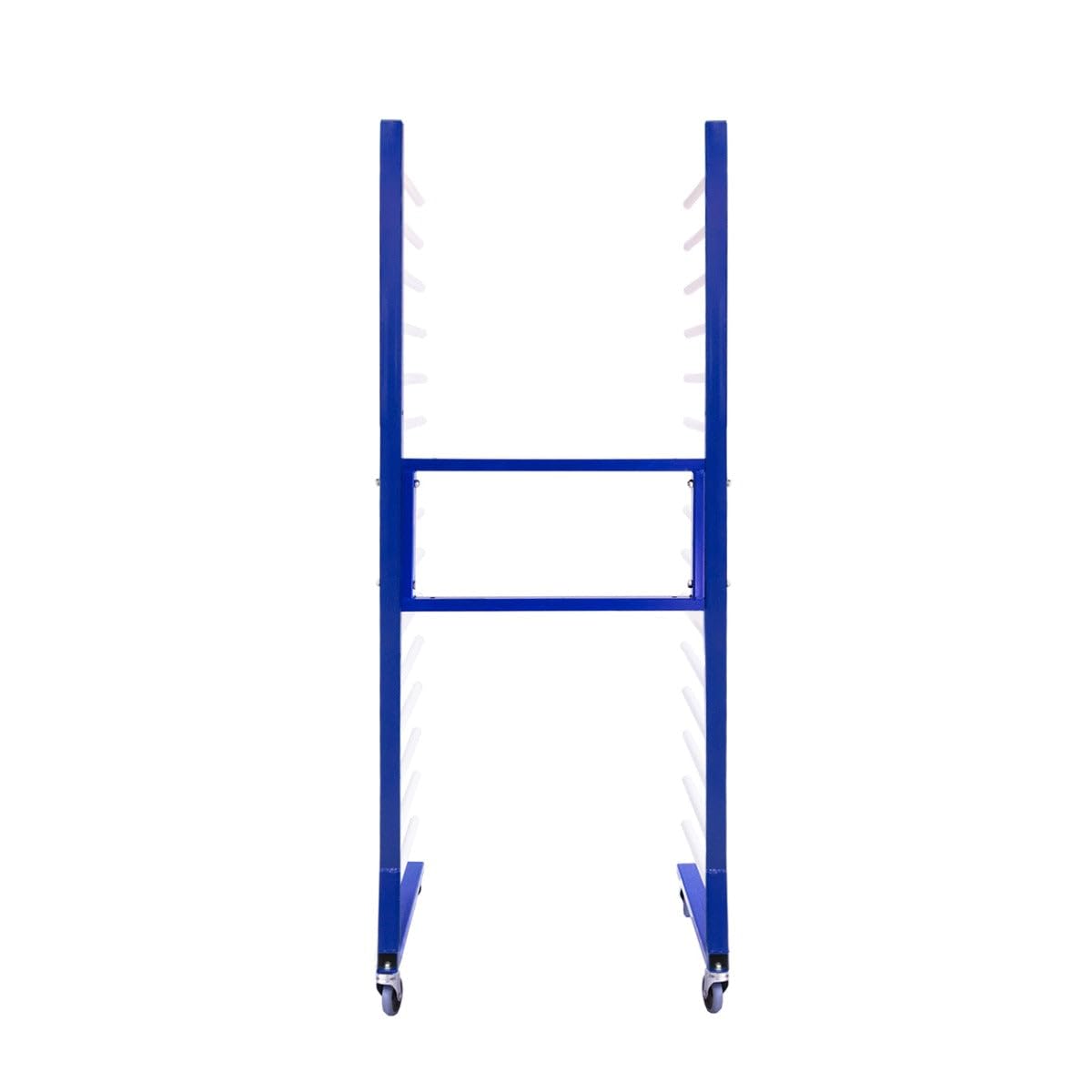 T-Mech Lot de 5 Chariots de Séchage Combinables à 15 Niveaux Acier Bleu Capacité de 375 kg Roulettes Largeur 35 cm - 65 cm Séchage de Peinture Placoplâtre Planches de Plâtre [4 x Connecteurs INCLUS]