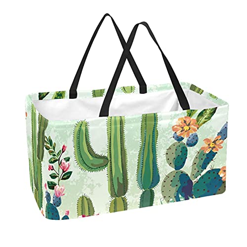 Panier de courses pliable grand espace de rangement réutilisable motif cactus