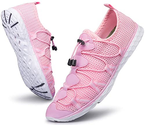Image of DOUSSPRT Women's Water Shoes Quick Drying Aqua Sneakers Beach Sandals Pink Size 8, Pink 219