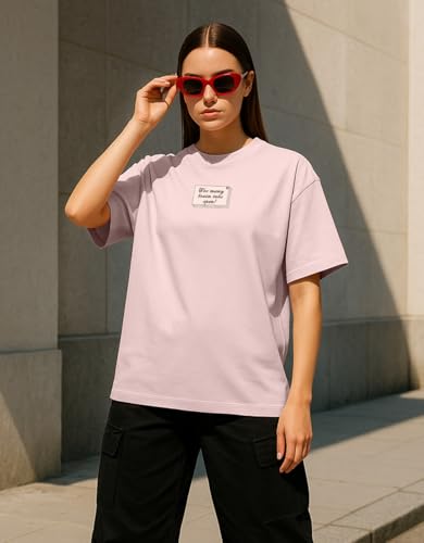 Image of Cotton Blend Oversized Baggy Fit Half Sleeve Printed Round Neck Multicolor Drop Shoulder T-Shirt for Womens & Girls (Pack of 4)