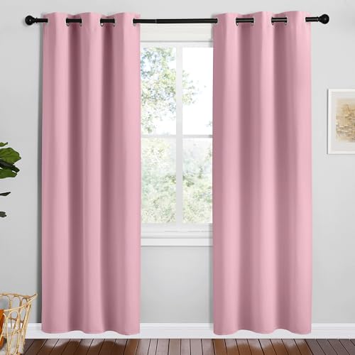 Image of NICETOWN Crystal Pink Room Darkening Curtains for Kitchen, Set of 2, 42 inches Wide by 78 inches Long, Window Treatment Thermal Insulated Solid Grommet Room Darkening Curtains /Drapes for Bedroom