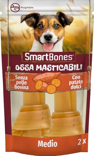 SmartBones Ossa masticabili Medio - Snack da masticare con patate dolci per cani di piccola taglia, osso dalla consistenza morbida, senza pelle bovina, 2 pezzi