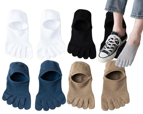 CHUNFO Mens Ankle Toe Socks Five Finger Cotton Cushioned Running Crew Hiking Sock Size 6-9.5