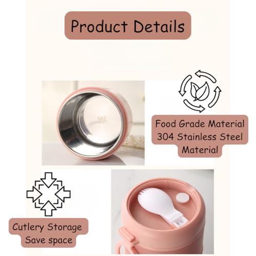 Image of 2 Compartment Stainless Steel Lunch Box with Spoon | 780ml Leak Proof Insulated Food Jar | 304 Steel Thermal Tiffin for Office, School, Travel (2 Copmaprtment Pink with Spoon)
