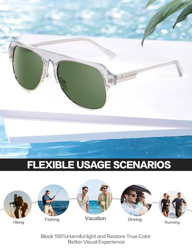 Image of BIRCEN Acetate Polarized Sunglasses for Men: Classic Metal Frame Club Sun Glasses UV Protection for Driving Vacation Golf Gray