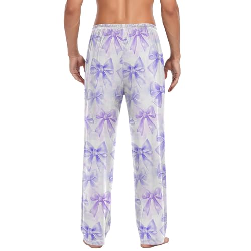 Men's White Bows Pajama Pants with Elastic Waistband | Soft Lounge Sleepwear | Breathable Sleep Pants for Home（532）2