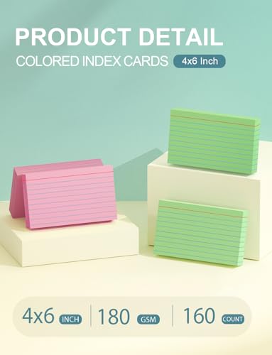 image for MSKKSM Pink Index Cards 4x6 Inch - 160 Pack, Ruled Index Flash Cards f