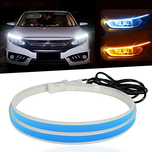 Car Headlight LED Strip Sequential Switchback Strip for Turn Signal, Daytime Running Lights, Amber/Yellow & White (2Pcs 60CM)