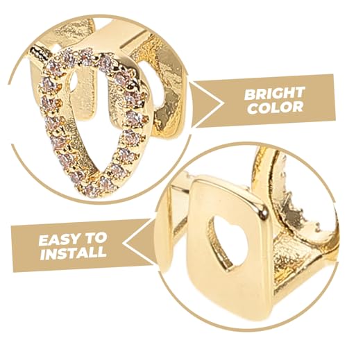 Gold Plated Hip Hop Grills Diamonds Love Symbol Hollow Teeth Caps Set miniatura 3