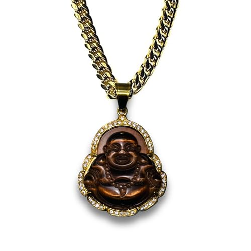 Laughing Buddha Big Brown Green Jade Iced Diamond Pendant Necklace14k Gold Miami Cuban link 6mm Chain Genuine Certified Grade A Jadeite Jade Hand Crafted, Natural Green Obsidian Healing Statue Prayer2