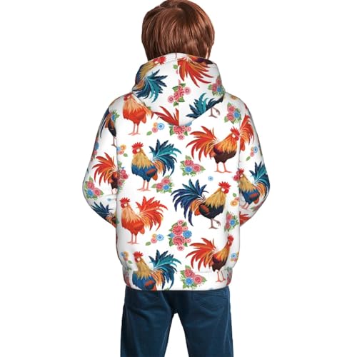 Roosters and Flowers Kid Hoodies Boys Sweatshirts Girls Pullover with Pocket4