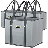 BALEINE 3Pk Reusable Grocery Bags, Foldable Shopping Bags for Groceries with Reinforced Bottom & Handles (Gray)