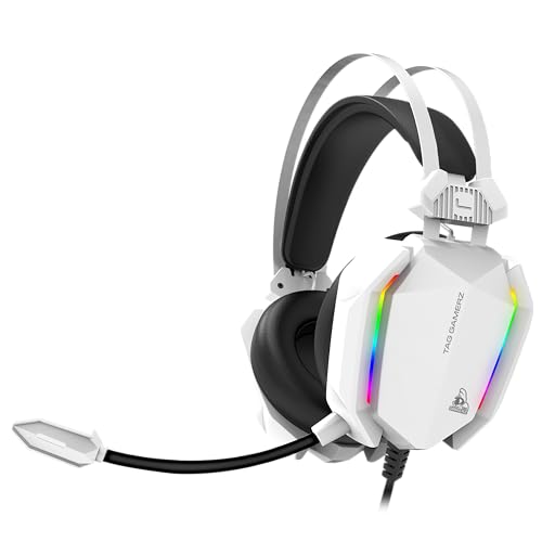 Image of TAG Gamerz Titan RGB White Over-Ear Gaming Wired Headphone | Soft Ear Cups | 50mm Neodymium Driver | 3.5mm Audio | 2m Cable | Flexible Mic for Calling | Suspension Headband | 3.5mm + USB Connector