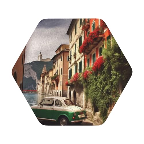 OPSREY Ensemble de sous-verres décoratifs en cuir imprimé Italie