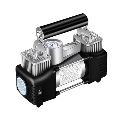 QUNZIDRESS 150PSI Double Cylinder Tyre Inflator, 12V Metal Air Compressor with Portable Bag, Adapters for 12V Car, Motorcycle, Bicycle, Ball, Dinghy, Beach Float & Inflatable Toy