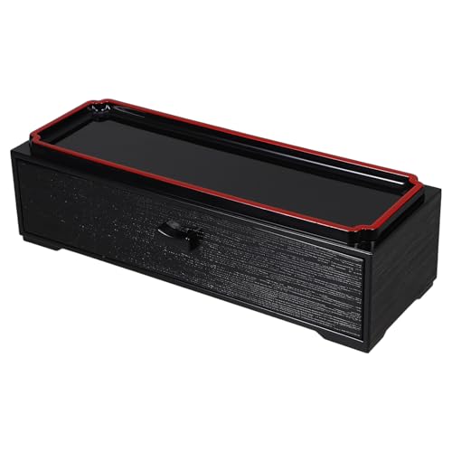 CLISPEED Caja de palillos con diseño minimalista y sofisticado, color negro, estilo japonés, cajón extraíble de grano de madera para organizar vajilla, material de almacenamiento en cocina y