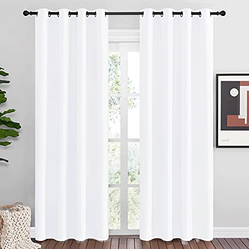 Image of NICETOWN Window Curtains 86 inches Long - (Pure White) 55 by 86 inches, 1 Pair, 50% Light Blocking Grommet Drapes /Draperies for Living Room