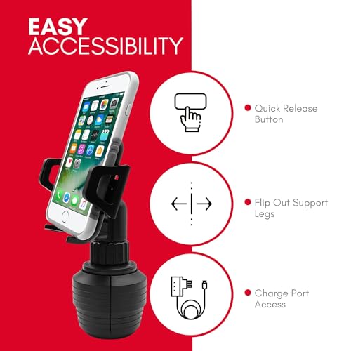 Macally Cup Holder Mount - Universal Car Phone Holder for iPhone, Samsung & Smartphones