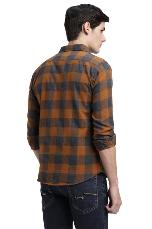 Image of Dennis Lingo Men's Grey Cotton Casual Shirt, Long Sleeve Relaxed Fit Spread Collar