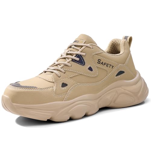 Image of GLANOUDUN Steel Toe Safety Work Shoes for Men, ASTM F2413 Certified Puncture-Resistant Kevlar Midsole, Low-Top Construction & Warehouse Work Shoes Brown