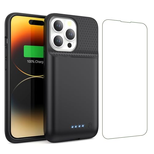 Coque Batterie pour iPhone 14/13 Pro/13,HETP [7500mAh] Batterie Externe Rechargeable,Puissante Chargeur Portable Boitier d’extension Avec Verre Trempé...