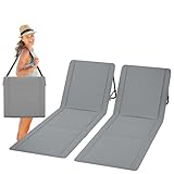 UDPATIO 2er Set Strandmatte mit Rückenlehne, Verstellbare Strandliege Klappbar Leicht, Faltbare Sonnenliege für Strand, 150kg Belastbar, Sonnenmatte Gepolstert mit Tasche, Grau Wasserdicht