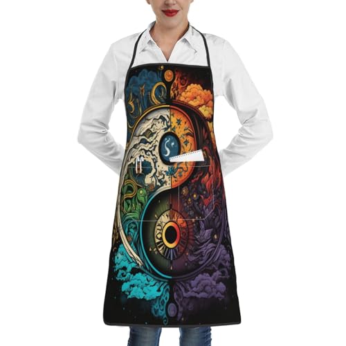 Collarhang Chinese Yin With Yang Arts Symbols Chef Apron With Pocket Adjustable Stain,Splash,Grease Resistant Cooking Apron For Kitchen, Cooking, Baking,Restaurant Use