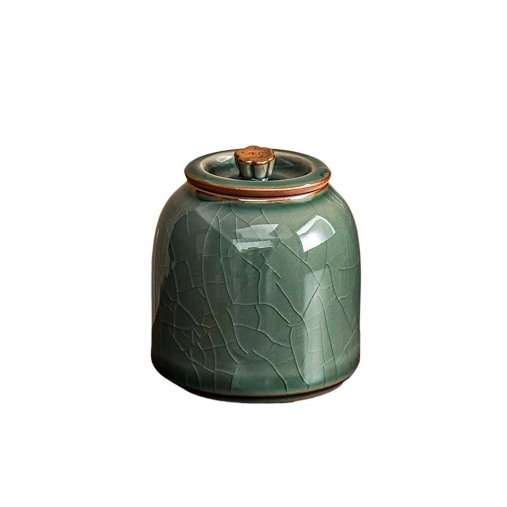 Pojemnik na herbatę Mihuang Ru Kiln Tea Jar Ceramiczny pojemnik do przechowywania w gospodarstwie domowym Puszki z zamkniętą pokrywką Wykwintny Mini Caddy(Dark Green)