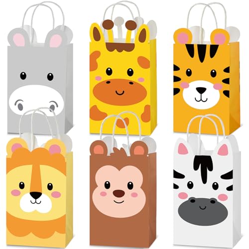 12 PCS Jungle Animals Party Favor Bags Zoo Animal Theme Party Gift Bag Jungle Safari Birthday Goodie Paper Bags with Handles for Kids Boys Girls Baby Shower Birthday Woodland Themed Parties Supplies