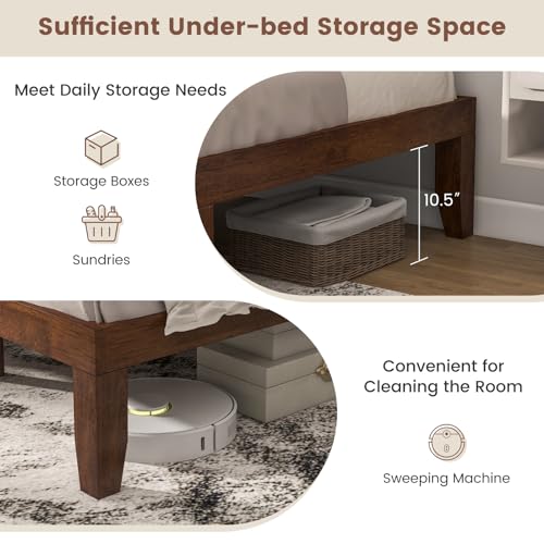 Giantex GT-63251CH-HW 14 Inch King Wood Platform Bed Frame, Minimalist Style Mattress Foundation With Solid Rubber Wood, Heavy Duty Wood Slat Support, Without Headboard, Easy Assembly, No Box Spring Needed, Walnut thumb #6