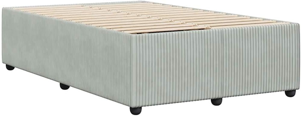 Light Grey Velvet Full Bed Frame with Sturdy slatted Platform Foundation, Durable Heavy-Duty Plywood Construction, Easy-Assembly Design