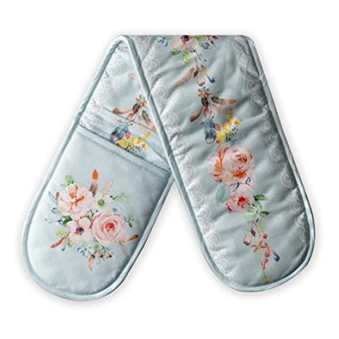 Maison d' Hermine Ibiza-Blue 100% Cotton Cooking Gloves | Double Oven Mitt for BBQ | Cooking | Baking | Microwave | Handling Hot Cookware | Spring/Summer (18cm X 89cm) Cover
