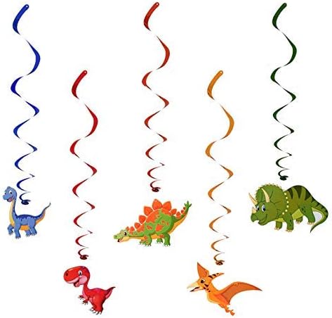 Miniatura 5 de Cartel de feliz cumpleaños de dinosaurio y decoraciones de remolinos colgantes  Premontada  Incluye 30 decoraciones colgantes de remolinos de