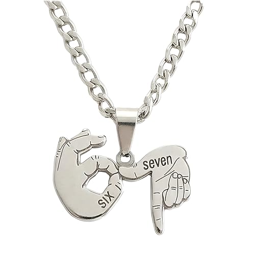 LULUMONIA 67 Chain 67 Necklace Steel Necklaces for Gift Metal Chain Soccer Baseball Team Number Pendant Chunky Chain Sport Necklace Silver