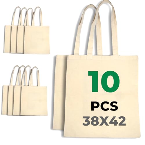 K2 TEXTIL Lot de 5 ou 10 Sacs en Coton de Qualité Supérieure 38 x 42 cm, à Peindre ou Broder,...