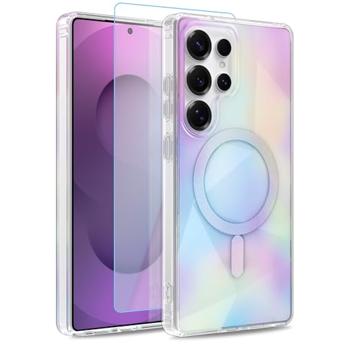 Image of Magnetic Case for Samsung Galaxy S25 Ultra [Compatible with Magsafe] [Anti-Yellowing] [1 Screen Protector] Shockproof Slim Iridescent Sparkly Case for Galaxy S25 Ultra 6.9 inch, Purple