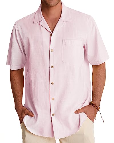 Image of Alimens & Gentle Mens Linen Shirts Cotton Hawaiian Shirts Short Sleeve Button Down Shirts Casual Summer Beach Tops