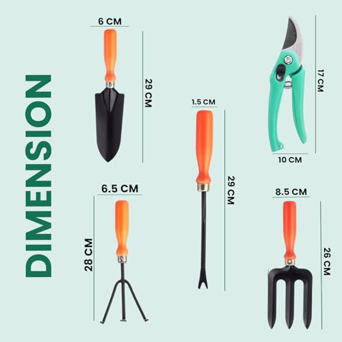 Image of Go Hooked 6 Pcs Gardening Tools Kit Cultivator, Fork, Transplanter, Weeder, Graden Gloves, Pruner Cutter Heavy Duty Garden Tools Set for Indoor Outdoor Plants, Balcony, Home Garden Use