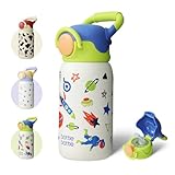 BOTTLE BOTTLE Botella de agua aislada para niños con tapa con popote y asa, 16 onzas, de acero inoxidable, para la escuela, al aire libre, viajes, regalos para niños y niñas, astronauta