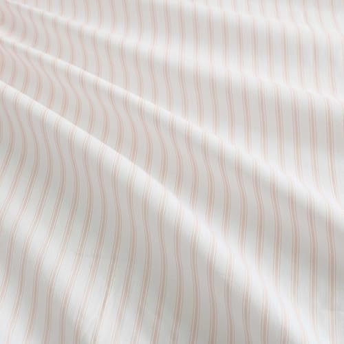 Image of Martha Stewart - Queen Size Sheets Set, Crisp & Tailored Cooling Sheets with a Smooth Cotton Percale Lightweight Feel - Bed Sheets with Matching Pillowcases & Fitted Sheet (Ticking Stripe Pink)