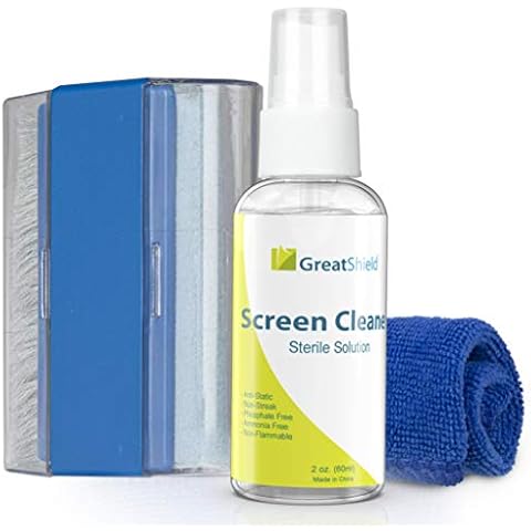 GreatShield Universal Screen Cleaning Kit, Microfiber Cloth + 2 Sided Brush + Non-Streak Solution Spray [for TV, Laptops, PC Monitors, Smartphones, Tablets, Camera, Keyboard and Other Electronics] Cover