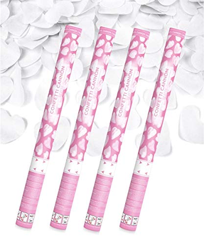 4x XXL (60 cm) Partykanone Partypopper Streamer ®Auto-schmuck (weiße Herzen)