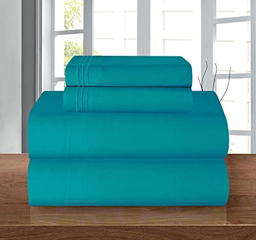 Elegant Comfort Luxury Soft 1500 Premier Egyptian 4-Piece Premium Hotel Quality Wrinkle Resistant Coziest Bedding Set, All Around Elastic Fitted Sheet, Deep Pocket up to 16inch, King, Turquoise