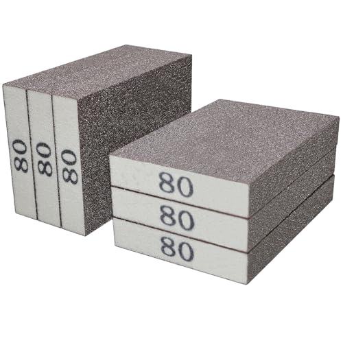 6 Pack 80 Grit Hand Sanding Block, Washable and Reusable Sanding Sponge Great for Pot Brush Pan Brush Sponge Brush Glasses Sanding Wood Sanding Metal Sanding (80 Grit)