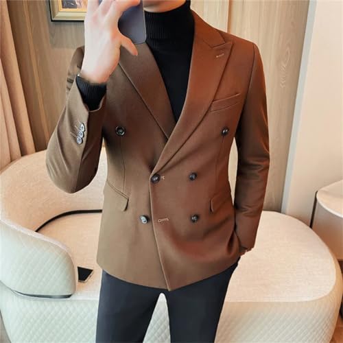 Men Spring Double-Breasted Blazer Jacket Business Formal Wear Slim Fit Casual Tuxedo Suit Coats4