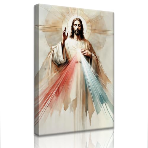 AUFDASORT Divine Mercy Jesus Canvas Wall Art Inspirational Christian Religious Faith Artwork Gallery Wrapped Wall Decor for Living Room Bedroom Church Prayer Room 12x16 Inch Ready to Hang