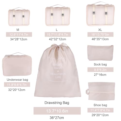Packing Cubes for Travel Bags Suitcase Organizer Travel Cubes for Packing Luggage Organizer Bags for Packing Gifts for Men (Beige 7 Pcs)2
